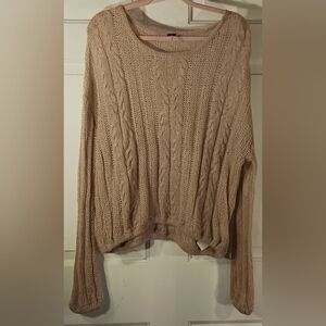 Free People Cable Knit Sweater in Light Brown